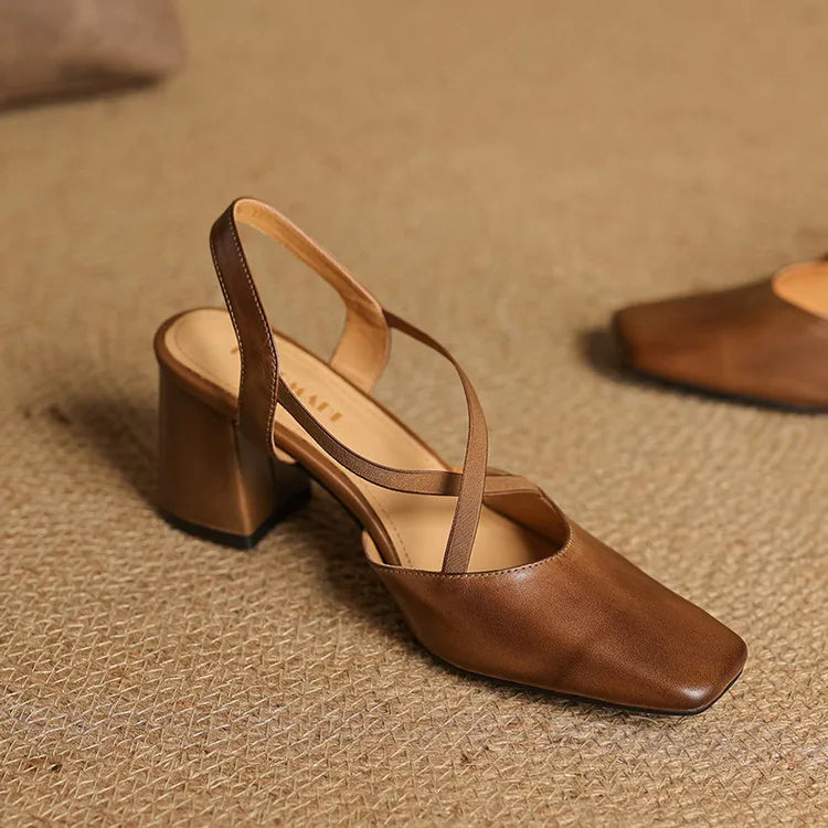 Genuine Leather Heels Stone