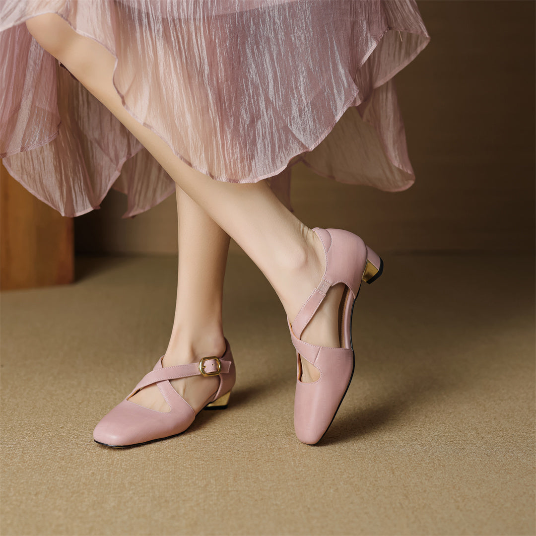 Authentic Leather Heels with Crossed Straps