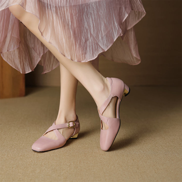 Authentic Leather Heels with Crossed Straps