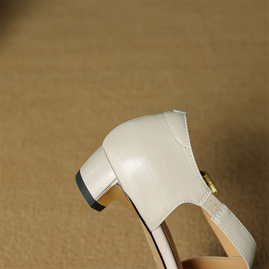 Authentic Leather Heels with Crossed Straps