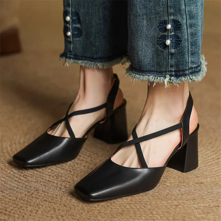 Genuine Leather Heels Stone