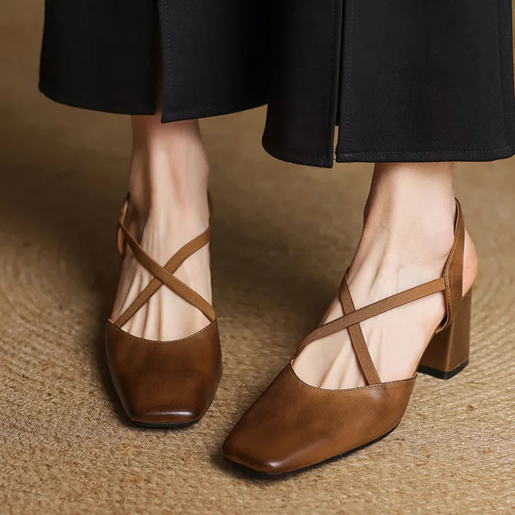 Genuine Leather Heels Stone