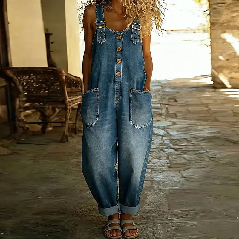 Ana - Retro Cotton Jumpsuit with Denim Aesthetic