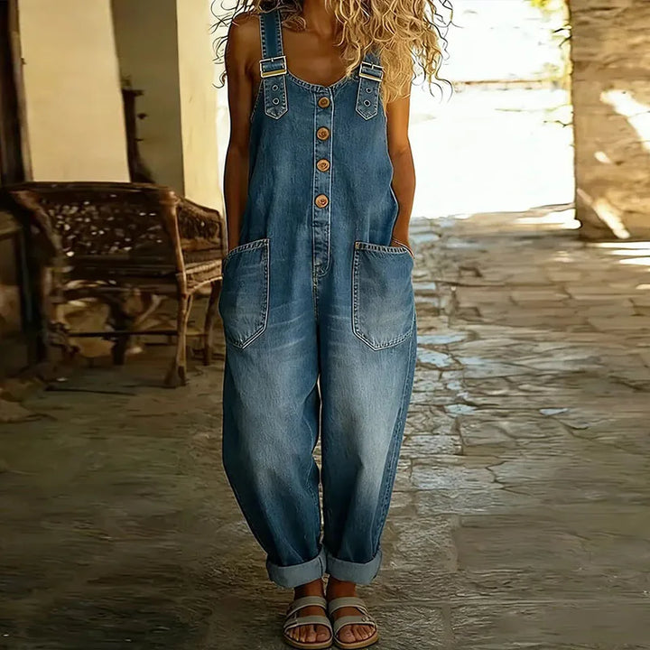 Ana - Retro Cotton Jumpsuit with Denim Aesthetic