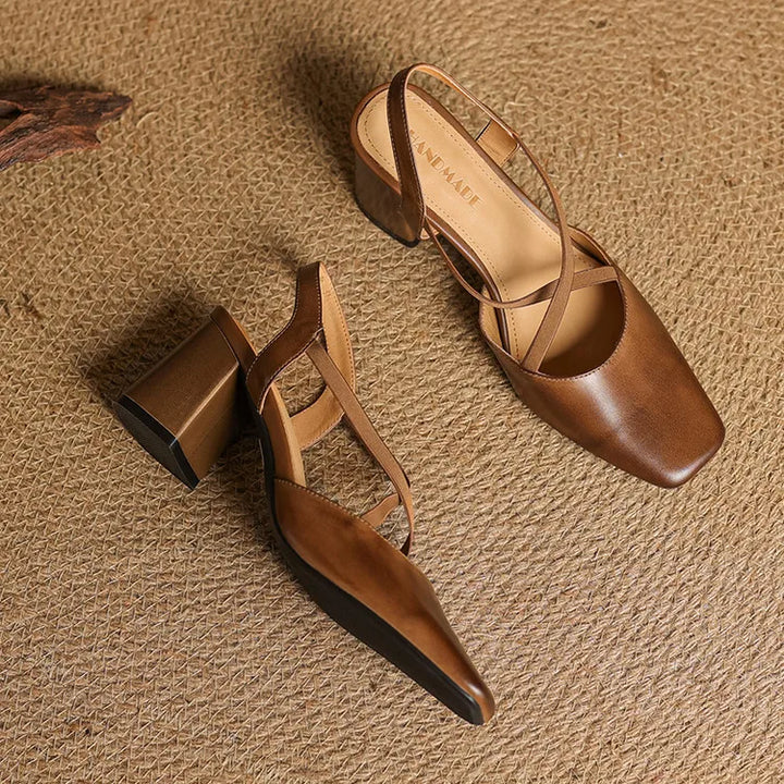 Genuine Leather Heels Stone