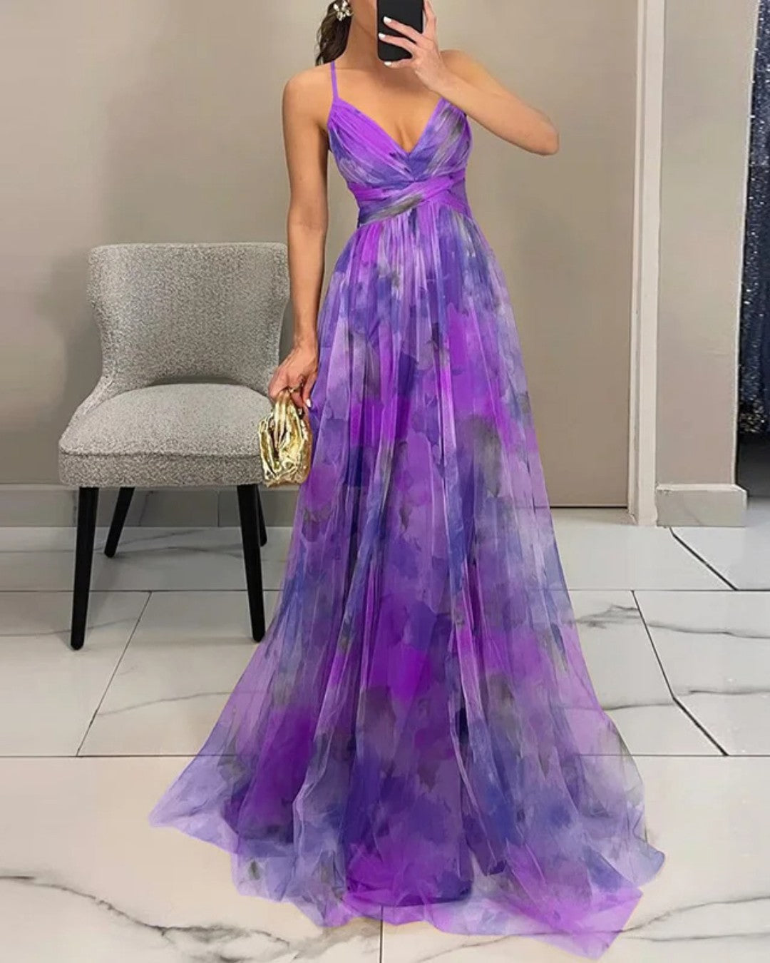 Adelina | Watercolor Chiffon Maxi Dress