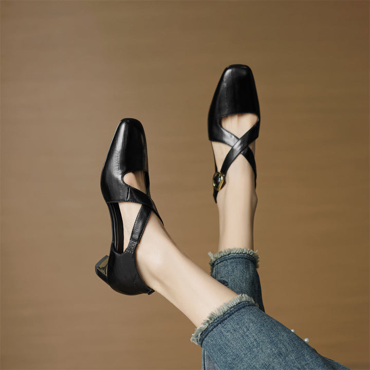 Authentic Leather Heels with Crossed Straps
