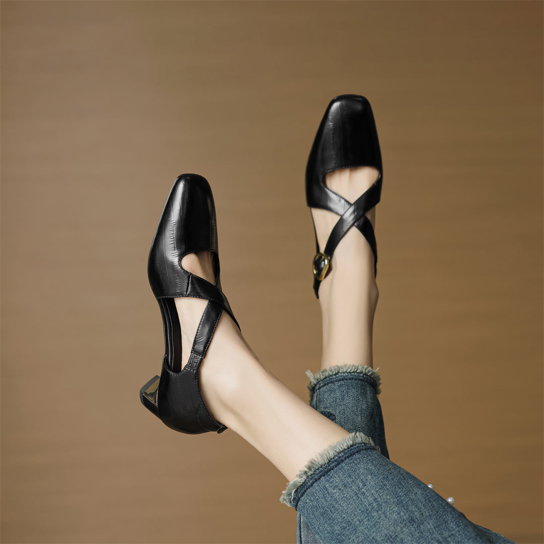 Cavra Genuine Leather Cross-Strap Heels