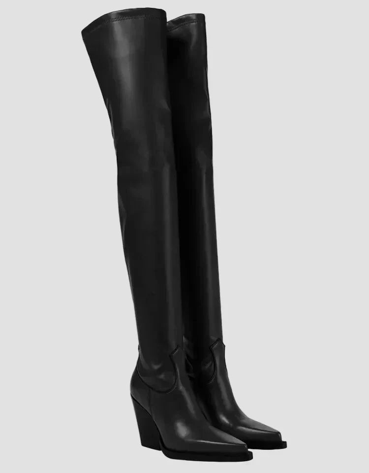 Ioanna - Knee-High Heeled Boots with Leather Look