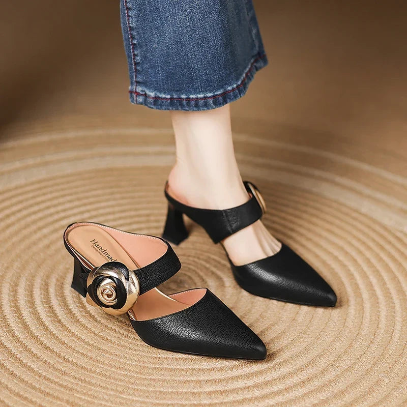 Genuine Leather Heels in Dark Red Colour