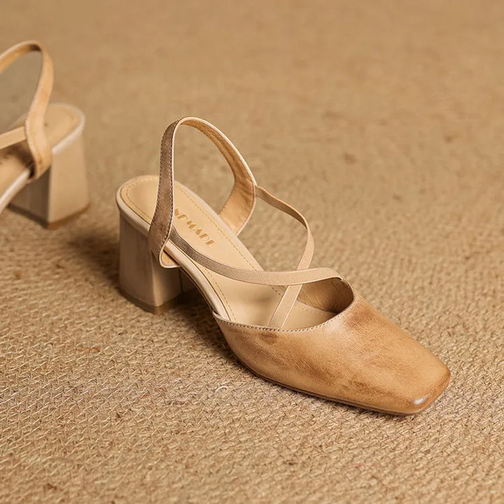 Genuine Leather Heels Stone