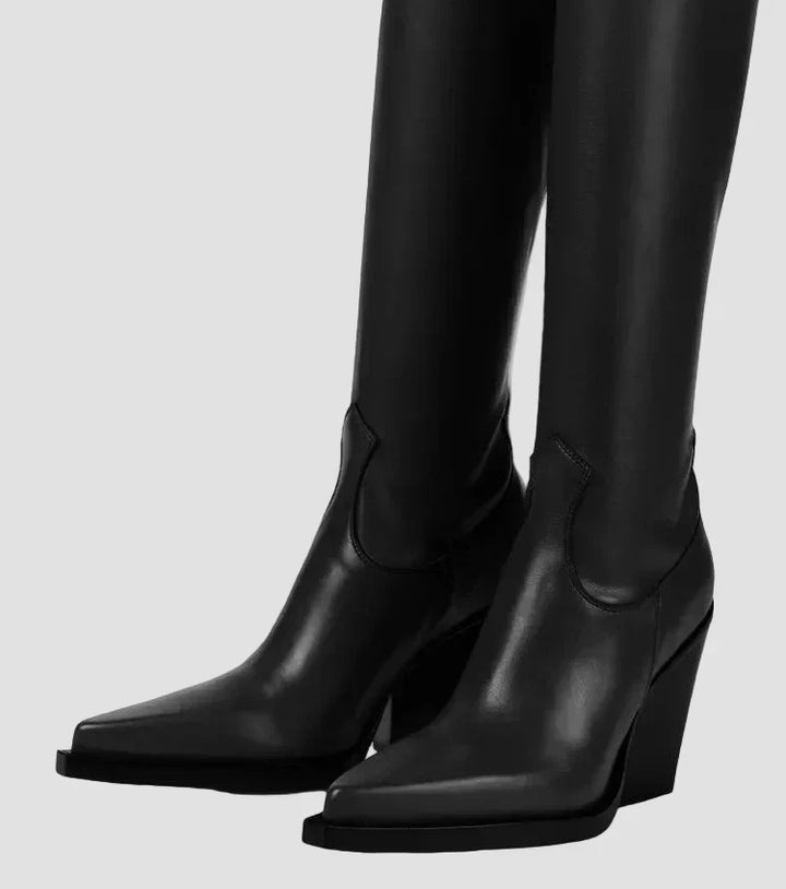 Ioanna - Knee-High Heeled Boots with Leather Look
