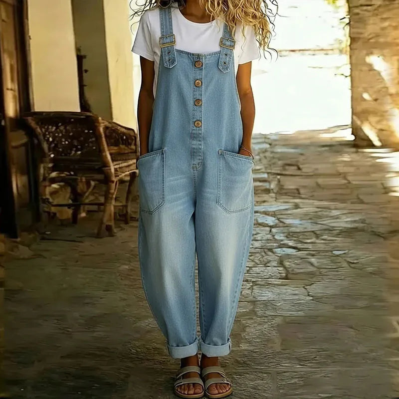 Ana - Retro Cotton Jumpsuit with Denim Aesthetic