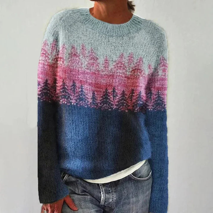 Ombre Effect Knitted Sweater with Nature-Inspired Design