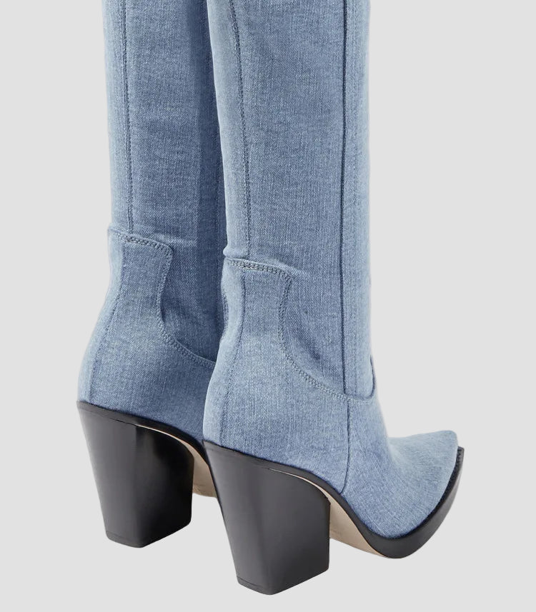 Ioanna - Knee-High Heeled Boots with Leather Look
