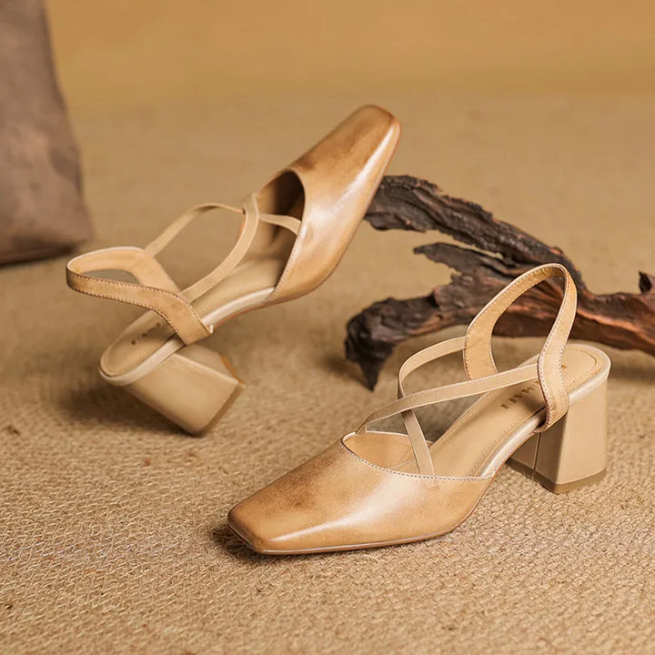 Genuine Leather Heels Stone