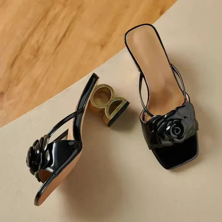 Heeled Sandals with Rosette