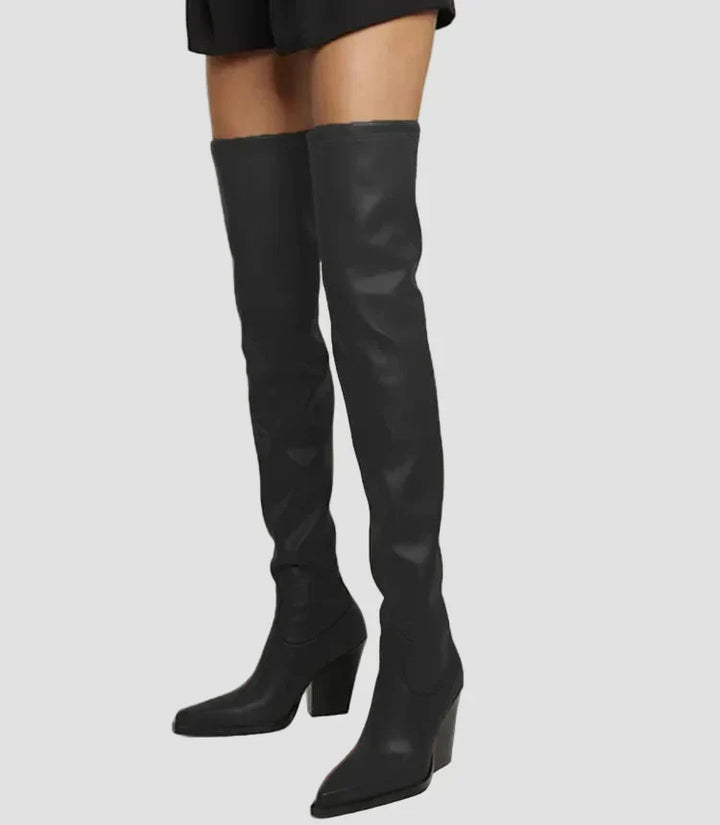 Ioanna - Knee-High Heeled Boots with Leather Look