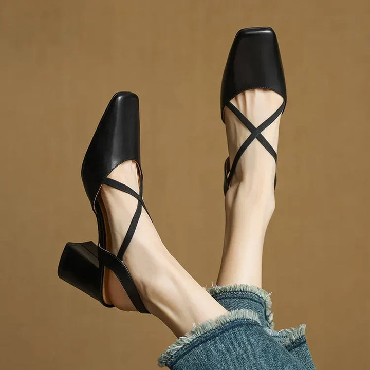 Genuine Leather Heels Stone