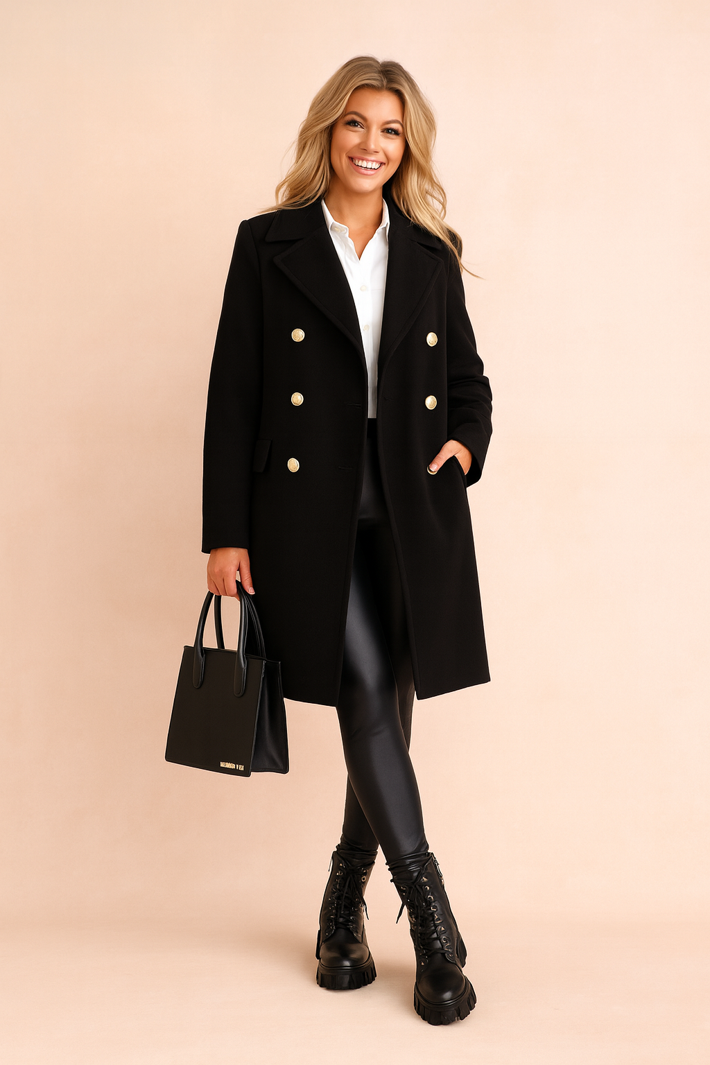 Chic Long Double-Breasted Jacket with Trendy Collar