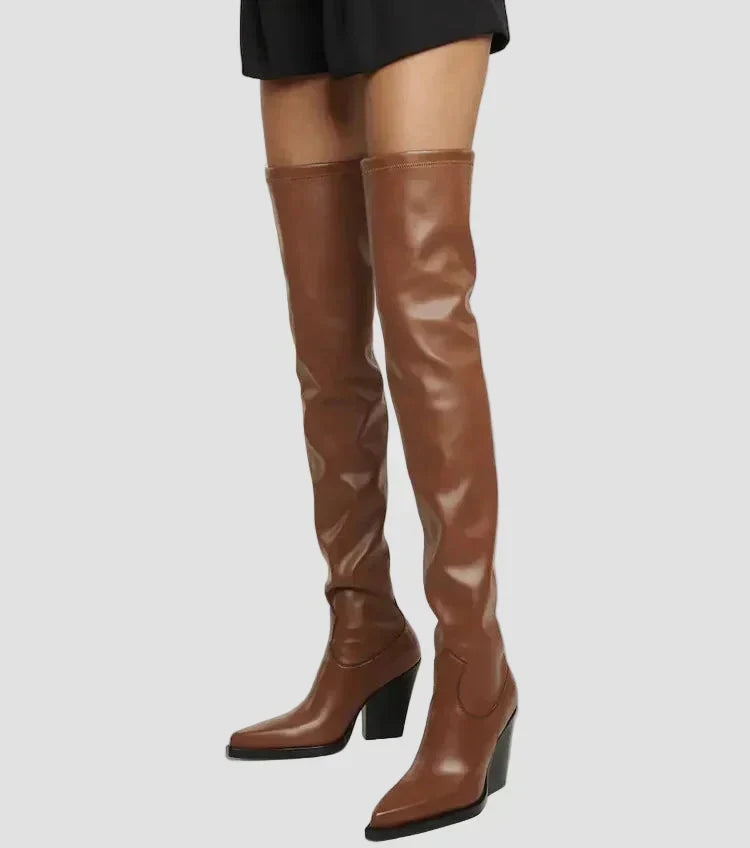 Ioanna - Knee-High Heeled Boots with Leather Look