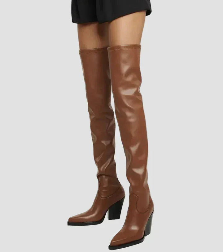 Ioanna - Knee-High Heeled Boots with Leather Look