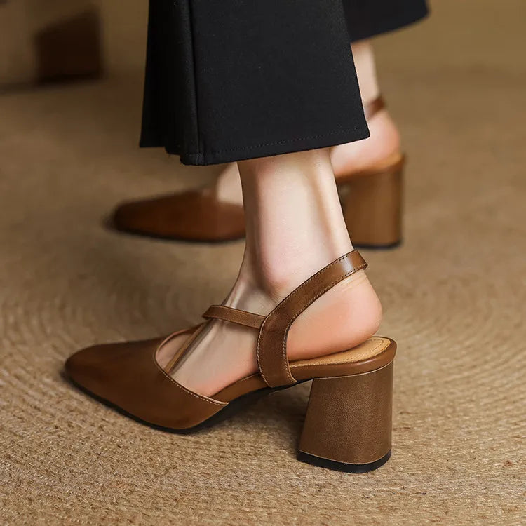 Genuine Leather Heels Stone