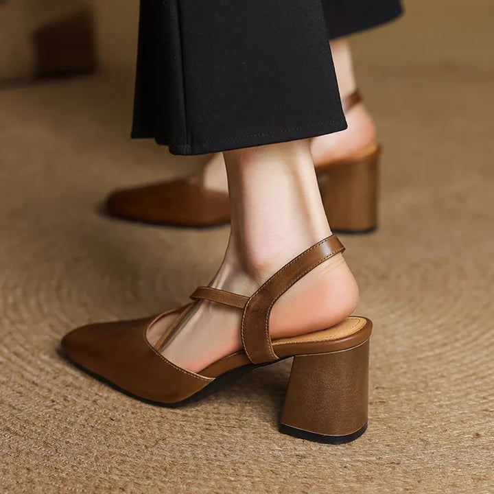 Genuine Leather Heels Stone