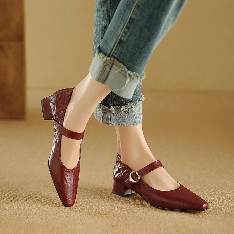 Genuine Leather Heels in Merlot Colour