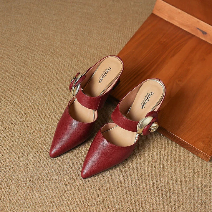 Genuine Leather Heels in Dark Red Colour