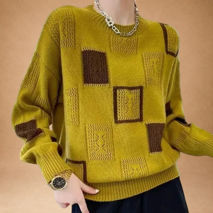 Katerina - Knitted Sweater with Check Pattern and Open Weave