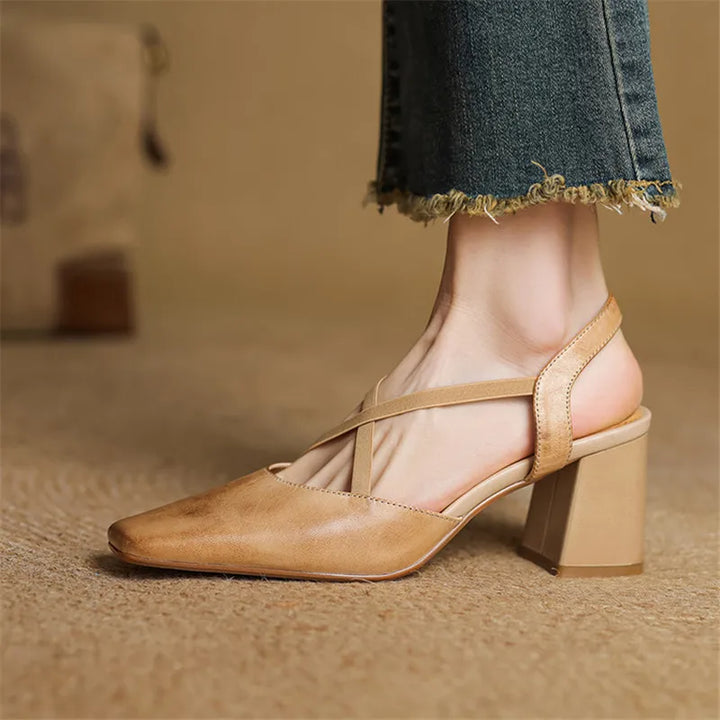 Genuine Leather Heels Stone