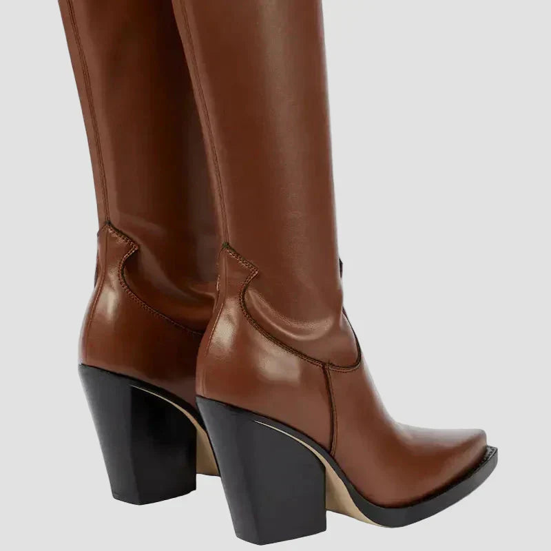 Ioanna - Knee-High Heeled Boots with Leather Look