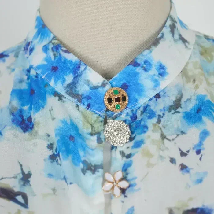 Amelia – Classic Floral Blue High Neck Elegance