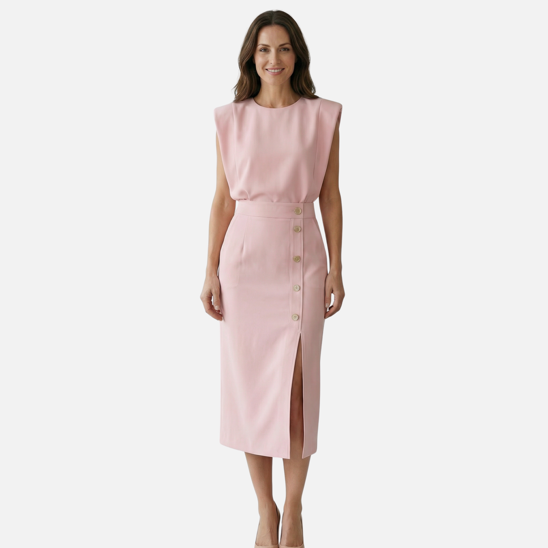 Teodora | Sleeveless Midi Dress Featuring Side Buttons