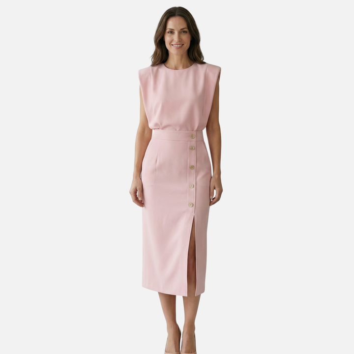 Teodora | Sleeveless Midi Dress Featuring Side Buttons