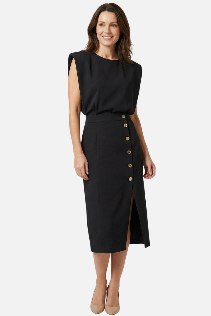 Teodora | Sleeveless Midi Dress Featuring Side Buttons