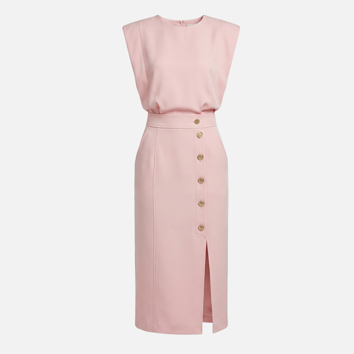 Teodora | Sleeveless Midi Dress Featuring Side Buttons