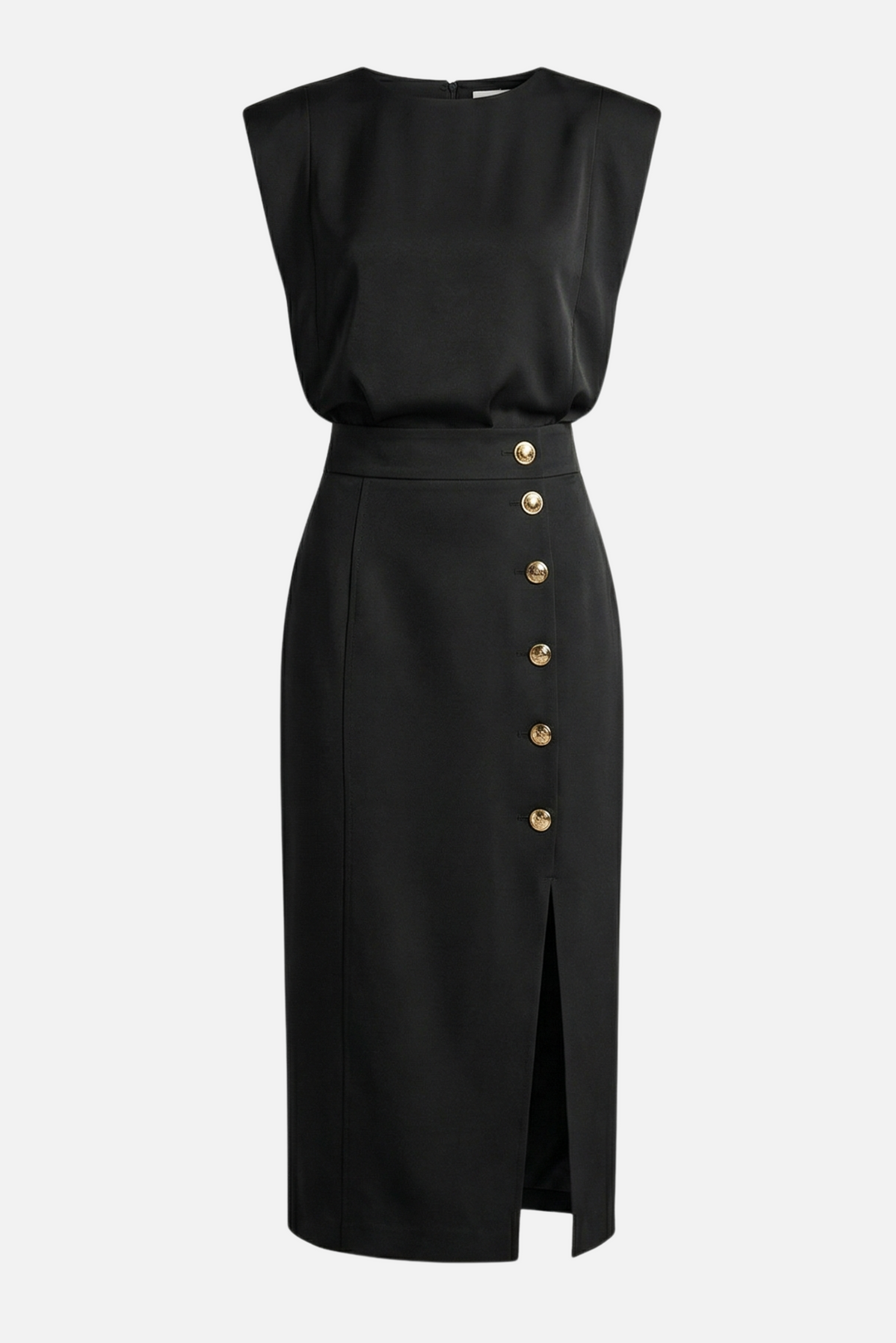 Teodora | Sleeveless Midi Dress Featuring Side Buttons