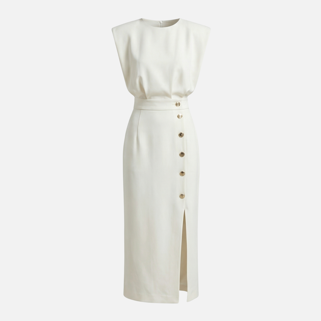 Teodora | Sleeveless Midi Dress Featuring Side Buttons