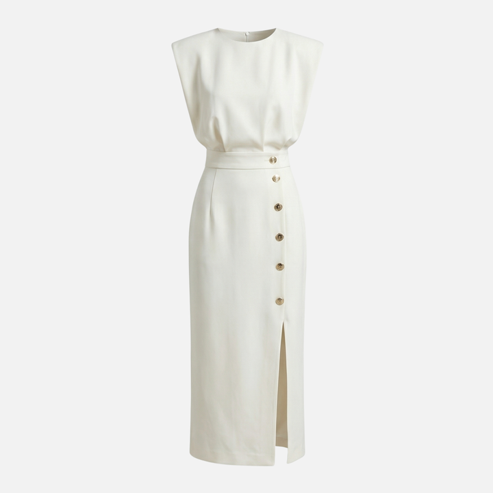 Teodora | Sleeveless Midi Dress Featuring Side Buttons