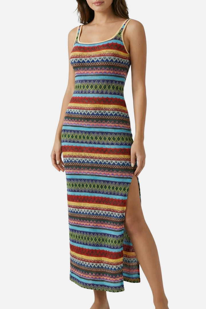Renáta | Sleeveless Striped Maxi Dress with Side Slit