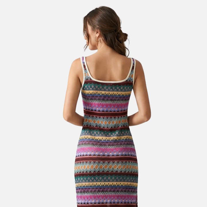 Renáta | Sleeveless Striped Maxi Dress with Side Slit