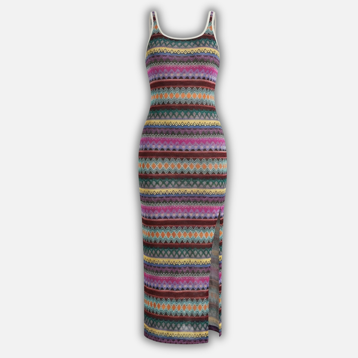 Renáta | Sleeveless Striped Maxi Dress with Side Slit