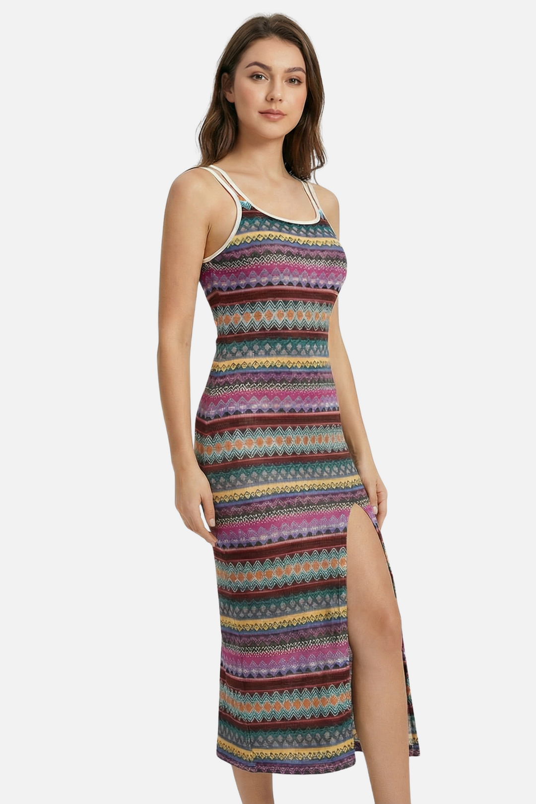 Renáta | Sleeveless Striped Maxi Dress with Side Slit