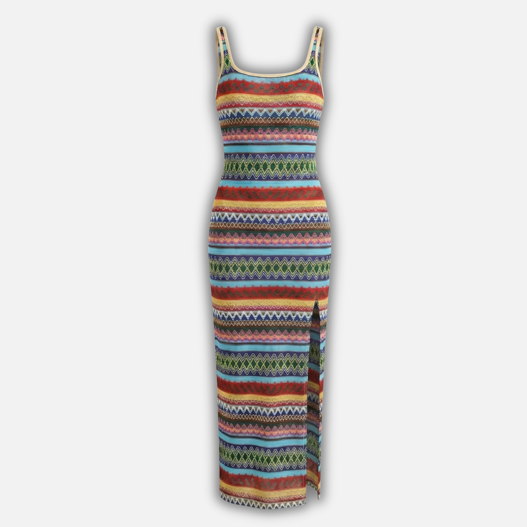Renáta | Sleeveless Striped Maxi Dress with Side Slit