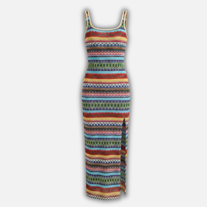 Renáta | Sleeveless Striped Maxi Dress with Side Slit