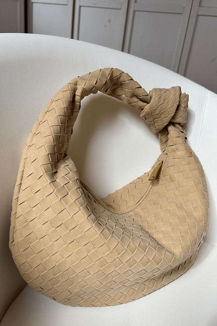 Purple Medium Woven Bag with Knot Detail