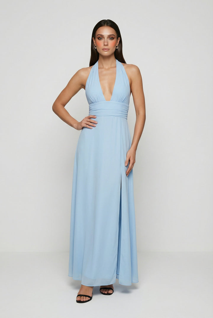 Paulinána | Blue Maxi Dress Featuring an Open Back