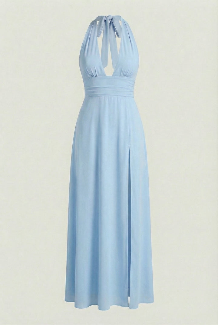 Paulinána | Blue Maxi Dress Featuring an Open Back